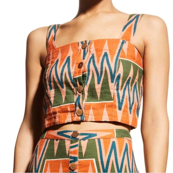 NWT Veronica Beard Geometric Tiffany Crop Top in Tribal Print Linen Tank Size L